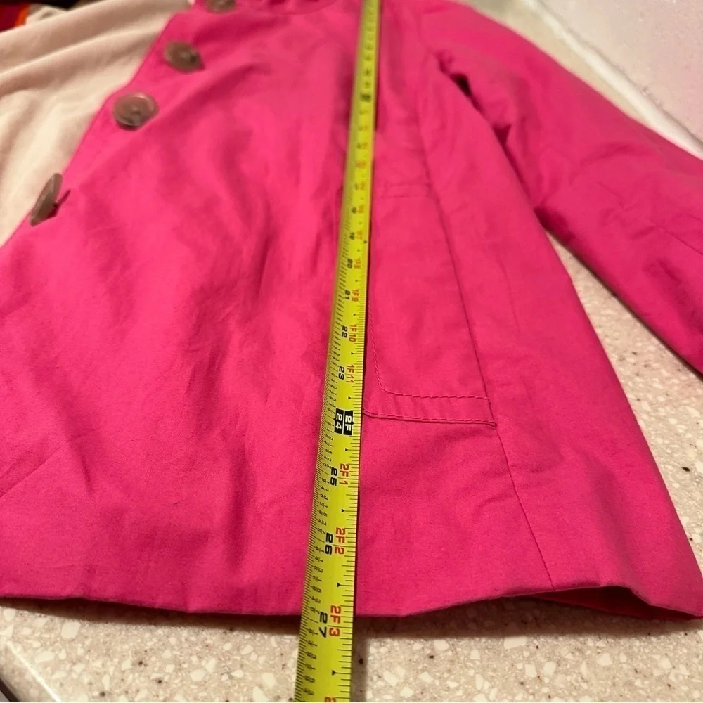 J. Crew Trench Coat Hot Pink Lightweight Lined Belted Ruffled Collar L EUC